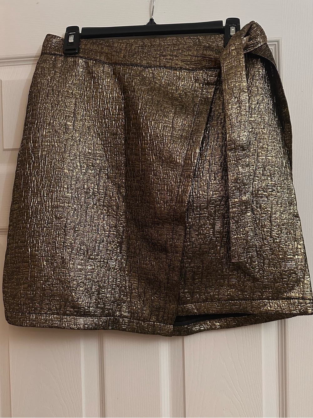 Metallic Gold Wrap Midi Skirt